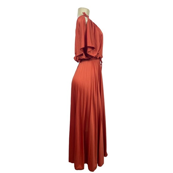 Vintage Style Rust Orange Maxi Dress With Belt & Flutter Sleeves S/M - Picture 3 of 9